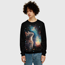 Свитшот мужской Котик смотрит на небо космоса, цвет: 3D-черный — фото 2