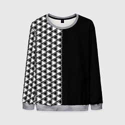 Свитшот мужской Белые треугольники на чёрном фоне, цвет: 3D-меланж