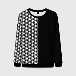 Свитшот мужской Белые треугольники на чёрном фоне, цвет: 3D-черный