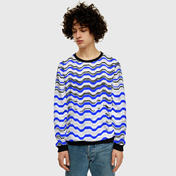 Свитшот мужской Black and blue stripes on a white background, цвет: 3D-черный — фото 2
