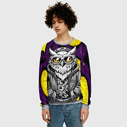 Свитшот мужской Модная сова фиолетово-желтый фон, цвет: 3D-меланж — фото 2