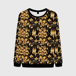 Свитшот мужской Золотые листья на черном фоне, цвет: 3D-черный