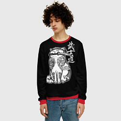 Свитшот мужской Кот самурай - вакидзаси в зубах, цвет: 3D-красный — фото 2