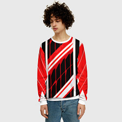Свитшот мужской Red and white lines on a black background, цвет: 3D-белый — фото 2