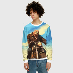 Свитшот мужской Медведь на мотоцикле - байкер, цвет: 3D-белый — фото 2