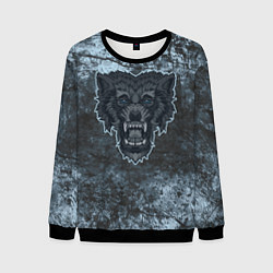 Свитшот мужской Темно-синий волк на абстрактном фоне, цвет: 3D-черный