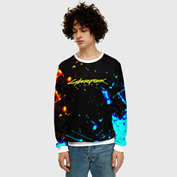 Свитшот мужской Огненная лава и вода киберпанк, цвет: 3D-белый — фото 2