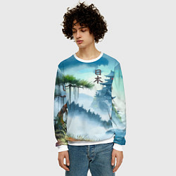 Свитшот мужской Японский пейзаж - акварель живопись, цвет: 3D-белый — фото 2