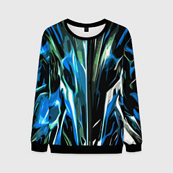 Мужской свитшот Бело-синяя абстракция на чёрном фоне