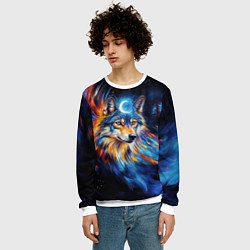 Свитшот мужской Волк и луна - импрессионизм, цвет: 3D-белый — фото 2