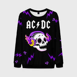 Свитшот мужской AC DC неоновый череп, цвет: 3D-черный