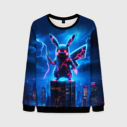 Свитшот мужской Пикачу в роли Годзиллы - неоновое свечение, цвет: 3D-черный