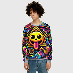 Свитшот мужской Красочный паттерн со смайликом - нейроарт, цвет: 3D-меланж — фото 2