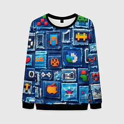 Мужской свитшот Пиксельные символы на пэчворк
