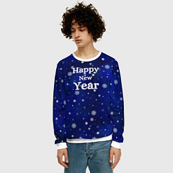Свитшот мужской Happy new year паттерн синий со снежинками, цвет: 3D-белый — фото 2