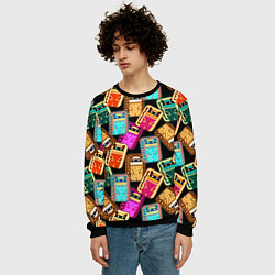 Свитшот мужской Разноцветные котики паттерн, цвет: 3D-черный — фото 2