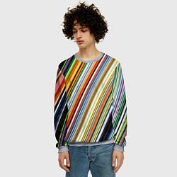 Свитшот мужской Разноцветные полосы абстракция, цвет: 3D-меланж — фото 2