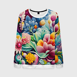 Свитшот мужской Объемные цветы лето, цвет: 3D-белый