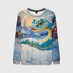Свитшот мужской Большая зеленая змея во дворе, цвет: 3D-меланж