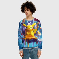 Свитшот мужской Пикачу на сказочной планете - нейроарт, цвет: 3D-меланж — фото 2