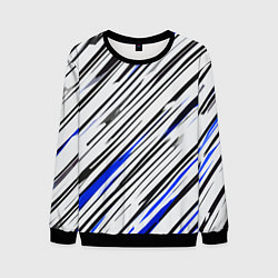 Мужской свитшот Диагональные чёрно-синие полосы на белом фоне
