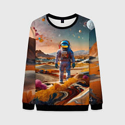 Свитшот мужской Космонавт на красочной планете, цвет: 3D-черный