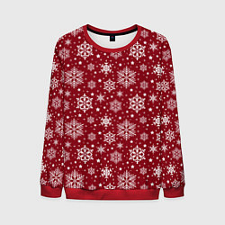 Мужской свитшот Новогодний узор - белые снежинки на красном фоне