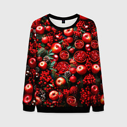 Свитшот мужской Рождественские ягоды и фрукты, цвет: 3D-черный