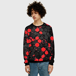 Свитшот мужской Красно-серые шестиугольники на чёрном фоне, цвет: 3D-черный — фото 2