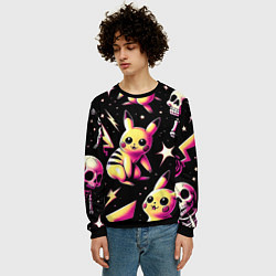 Свитшот мужской Pikachu and skeletons - pattern, цвет: 3D-черный — фото 2