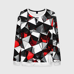 Свитшот мужской Красно-белые рельефные треугольники на чёрном фоне, цвет: 3D-белый