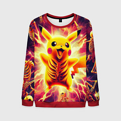 Свитшот мужской Огненный Пикачу среди скелетов - нейроарт, цвет: 3D-красный