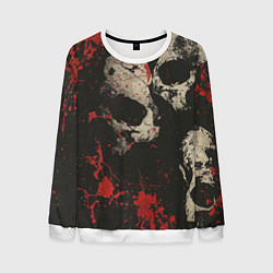 Свитшот мужской Силуэты черепов на гранжевом фоне, цвет: 3D-белый