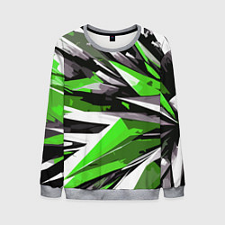 Свитшот мужской Чёрно-зелёная-белая абстракция, цвет: 3D-меланж