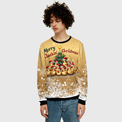 Свитшот мужской Курицы у ёлки, цвет: 3D-черный — фото 2