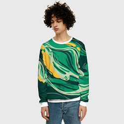 Свитшот мужской Абстрактные полосы в зелёных тонах, цвет: 3D-белый — фото 2