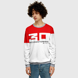 Свитшот мужской 30 Seconds to Mars - red and white, цвет: 3D-меланж — фото 2