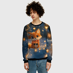 Свитшот мужской Лисичка в лесу огней, цвет: 3D-черный — фото 2