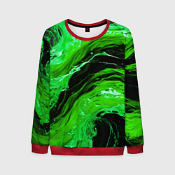 Свитшот мужской Зелёные брызги на чёрном фоне, цвет: 3D-красный