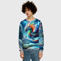Свитшот мужской Полигональный дракон на планете водопадов и грибов, цвет: 3D-меланж — фото 2