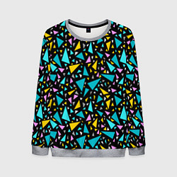Мужской свитшот Разноцветные яркие треугольники на черном