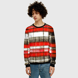 Свитшот мужской Чёрные полосы на красно-белом фоне, цвет: 3D-черный — фото 2