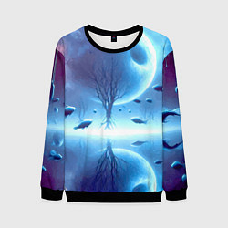 Мужской свитшот Луна и рыбы - нейроарт фантазия