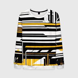 Мужской свитшот Жёлто-белые технологические линии на чёрном фоне