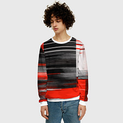 Свитшот мужской Белые вертикальные полосы на чёрно-красном фоне, цвет: 3D-белый — фото 2