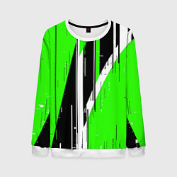Свитшот мужской Чёрно-белые вертикальные полосы на зелёном фоне, цвет: 3D-белый
