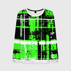 Мужской свитшот Зелёно-белый гранж на чёрном фоне