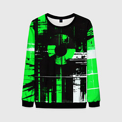 Мужской свитшот Зелёно-белый гранж на чёрном фоне