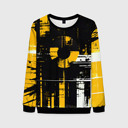 Свитшот мужской Жёлто-белый гранж на чёрном фоне, цвет: 3D-черный
