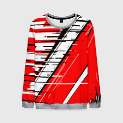 Мужской свитшот Чёрно-белые глитч полосы на красном фоне